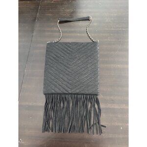 Big Buddha Black Fringe Faux Leather Black & Gold Chain Shoulder Purse